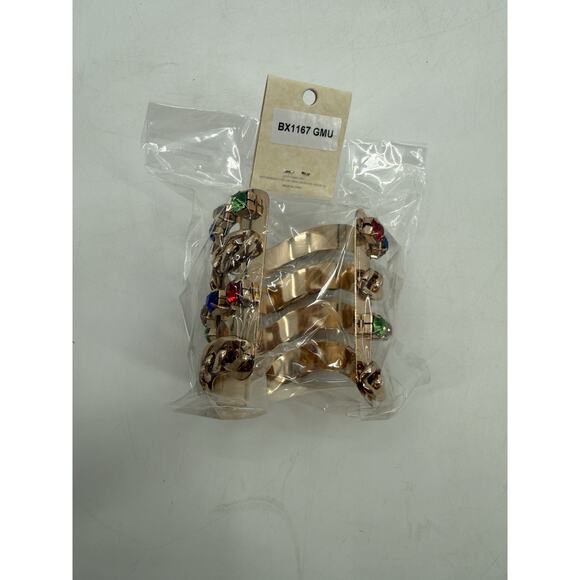 Body Rhythm Gold Tone Large Cuff Bracelet Metal Gold Tone Braided Colored Stones - Picture 4 of 5